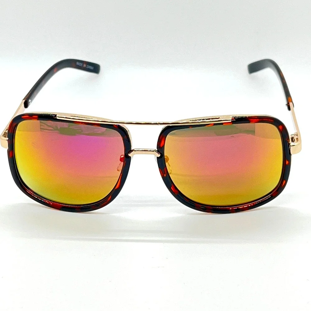 Aviator Sunglasses Gold Frame Tortoise Shell Red Mirrored Lens Lentes‎ Gafas New
